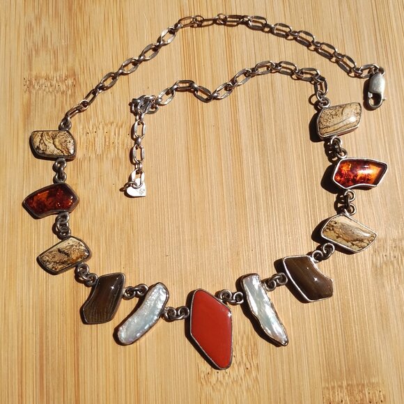 Jay King DTR mine finds multi stone station necklace 925 Sterling Silver - Picture 3 of 4